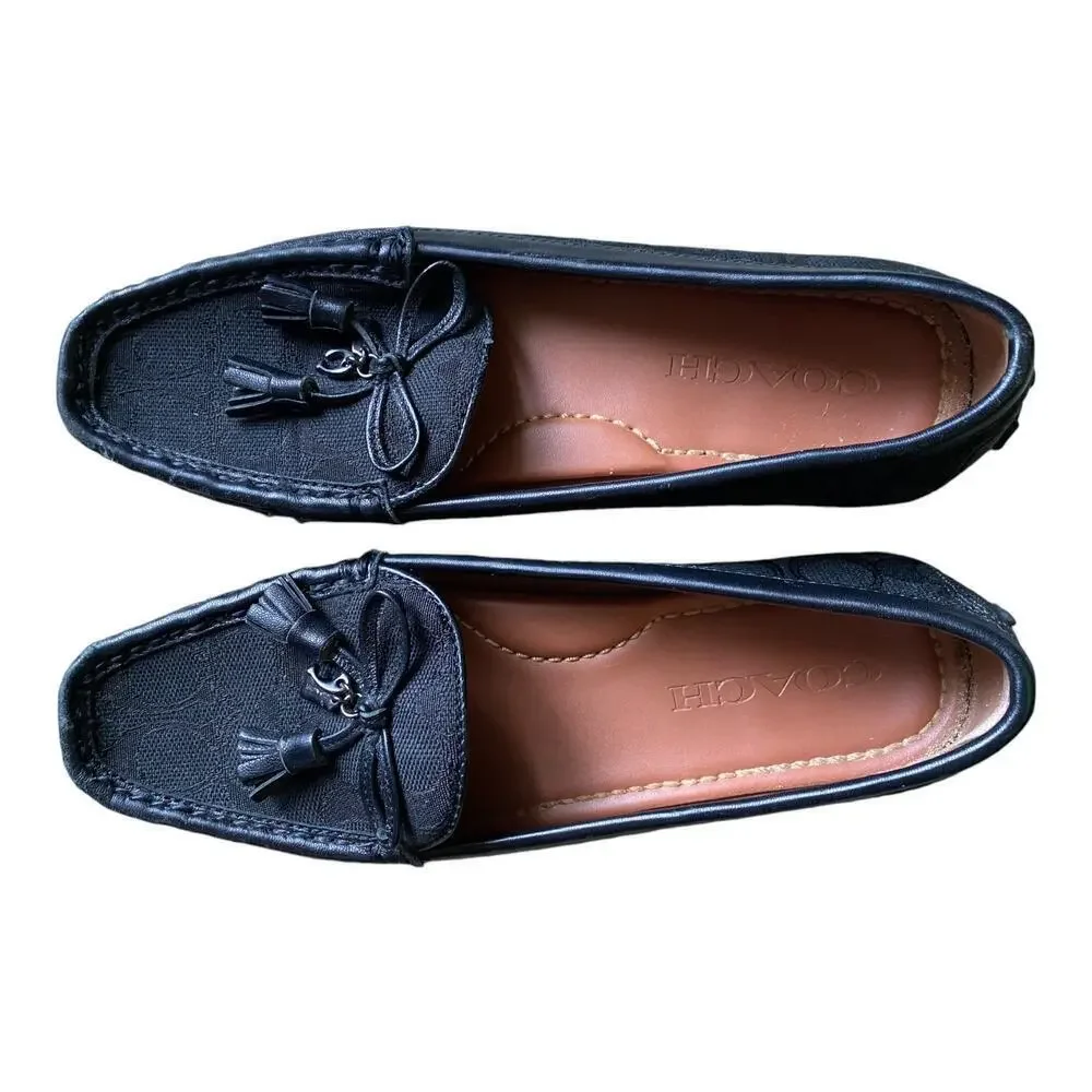 COACH Signature C Loafers Black Leather Driving Moccasin Women's 6.5 B Classic